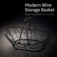 Storage Basket with Twisted Wire Mesh and Pair of Handles for Fruit and Vegetable Organization, Stainless Steel Metal in Boat Shape Design