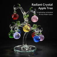White Crystal fruit Tree Figurine with 6 Hanging Apples, Desktop Decoration Table Centerpiece, Ornament Gift Box for Collectors