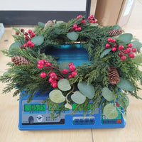 Christmas Wreath with Red Berries, Pine Cones, and Pine Needles