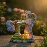 Angel Statue with Basin Waterproof Sun-Powered Garden Statue Light Automatic Sun-Powered Garden Luminaire for Gardeners, Homeowners, Yard, Flower Bed