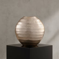Vase with Wave Texture Lustrous Metal Vase Round for Living Room