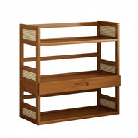 Vintage Design Multi-Tier Desk Organizer with Drawer Space Saving Desktop Shelf Large Capacity Book Rack Woven Panel Design for Students, Homeowners, Study Room, Bedroom