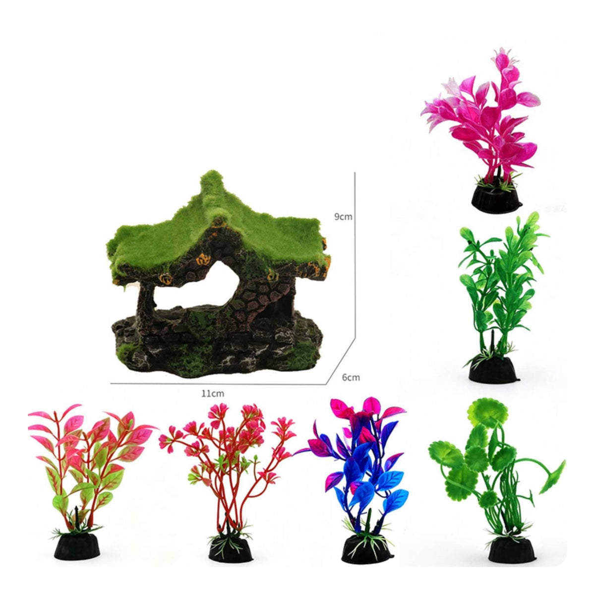 7 Pieces Aquarium House with Plants Textured Aquarium Decoration Set Aquatic Tank Decoration Set Non Decorations Lifelike
