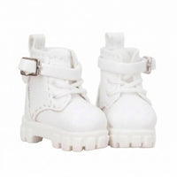 Leather-Like Finish Miniature High-Top Doll Boots Ankle Strap Lace-up Doll Boots Stitched Panels Pull Tabs