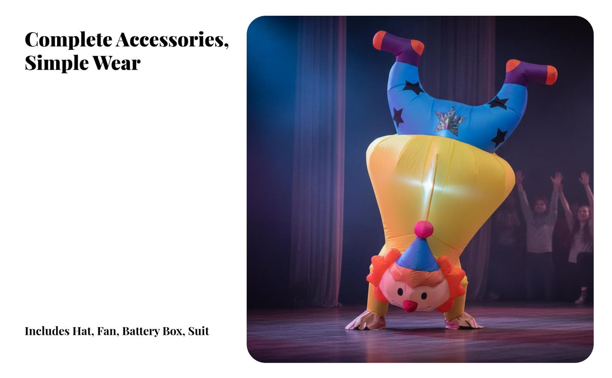 Oversized Design Inflatable Clown Costume Self-Inflating Adult Clown Inflatable Suit Inflates in Seconds Funny Inflatable Jumpsuit Easy to Wear for Performers, Cosplayers, Stage Performances, Company Events, Halloween, Festivals
