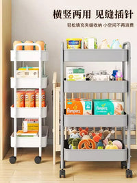 小推车置物架落地多层卧室卫生间婴儿用品收纳架厨房可移动零食架 4层白【送挂钩+贴纸】升级加宽