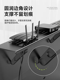 免打孔冷轧钢电视机顶盒置物架隐形收纳神器盒路由器支架壁挂托架 【升级带盒款】加宽加厚冷轧钢置物架【43*12CM*1.2mm】