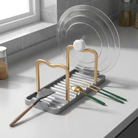 Space Aluminum Pot Lid Holder, Double-Sided Kitchen Utensil Holder for Countertop, Space-Saving Pot Lid Organizer, 12.5x13.9x18.5cm