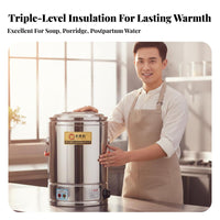Double Layer Insulation Stainless Steel Water Boiler Anti-Dry Overheat Protection Electric Insulated Barrel Multi-Functional Large Capacity Thermal Pot Temperature Control for Restaurant Owners, Event Organizers, Cafeteria, Hotel, Buffet, Catering Events