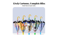 Lightweight Kids Cartoon Umbrella Anti-Pinch Design Children's Sun and Rain Umbrella Round Safety Tips for Toddlers, School, Outdoor, Travel