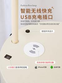 法式奶油风床头柜子一体台灯卧室女孩儿童创意边几小型替代置物架 9069奶油色(USB/无线充电)+12瓦三色调光