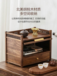 胡桃木置物架桌面小型防尘博古架实木简约摆件茶壶茶具台式收纳柜 北美胡桃木收纳架《一路相伴》两层架 50*13*16.5