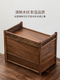胡桃木置物架桌面小型防尘博古架实木简约摆件茶壶茶具台式收纳柜 北美胡桃木收纳架《一路相伴》两层架 50*13*16.5