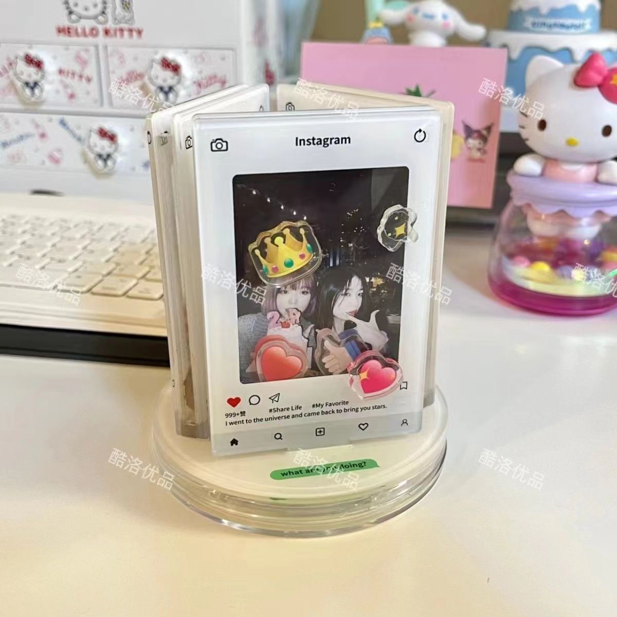 抖音同款ins亚克力旋转立牌相框创意3寸拍立得小卡转转相框emoji 其他尺寸 3卡位旋转立牌（含30个表情包）