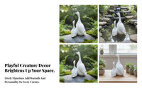 Layered Feather Detail Conjoined Duck Ornament Orange Beak Double Duck Statue Black Painted Eyes House Decoration White for Rockery, Bonsai, Micro-Landscape, Outdoors