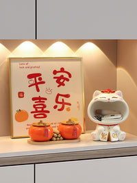 招财猫玄关钥匙收纳摆件入户鞋柜客厅家居创意装饰品乔迁新居礼物