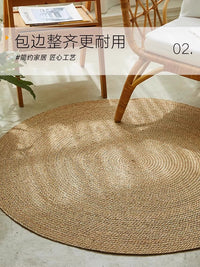 手工编织地垫卧室草编圆形亚麻地毯客厅蒲草垫子日式茶室藤编草垫 麦圈编织地毯 直径60cm【天然环保材质】
