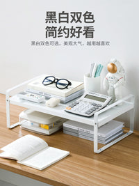 简易书架置物架办公室桌面打印机架子伸缩多层宿舍书桌整理收纳架 【白-加高】可伸缩 24~41长*28宽*26高