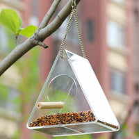 Acrylic Window Bird Feeder with Suction Cups or Hanging Chain, Transparent Triangle Design for Outdoor Bird Watching