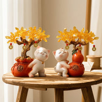 Fortune Cat with Money Tree Traditional Tabletop Decoration Compact Decor for Homeowners