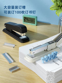 得力文具订书机标准型大小号加厚层办公商务白领用品省力定书机12号钉基础型学生资料纸手动多功能装订器0309 浅绿【平头款/订25页】-送1盒钉