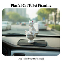 Cat on Toilet Figurine Humorous Design Toilet Cat Statue Joke Gift Cartoon Animal Statue for Adults, Coworkers, Car Dashboard, Office Desk