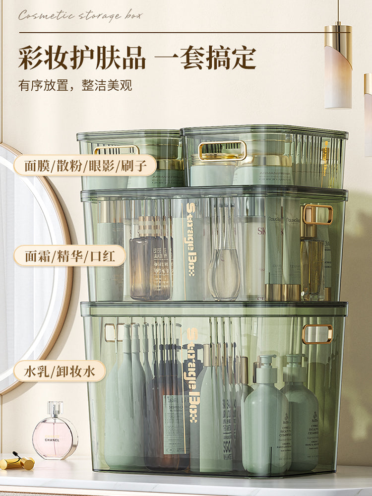 桌面亚克力收纳盒梳妆台面膜化妆品收纳筐透明盒子带盖杂物置物架