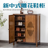 楠竹鞋柜家用门口玄关柜一体隔断实木客厅收纳置物鞋架日式储物柜 茶色二门带抽鞋柜