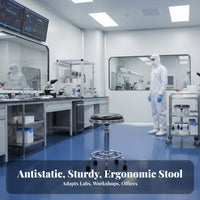Height Adjustable Anti-Static Rolling Stool 360-Degree Swivel Laboratory Chair Easy to Clean Commercial Furniture Wear-Resistant for Factory Workers, Medical Personnel, Cleanroom, Laboratoryoratory Oratory, Hospital, Industrial Environment