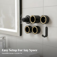Punchdrilleffortless Installation Attractive Hair Dryer Holder Set Includes Reachory Holders Hair Appliance Organizer Space-Saving Design Wall Mounted Rack Sturdy Construction for Styling Tool Users, Homeowners, Home Organizers, Vanity Area, Dressing Room