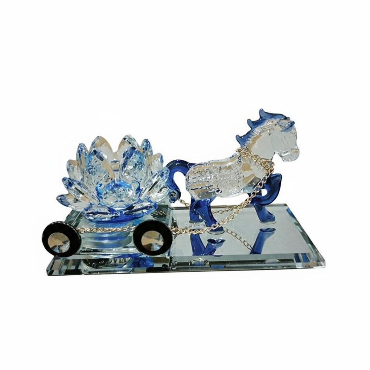 Good Luck Charm Horse and Lotus Car Perfume Dispenser Elegant Design Crystal Horse Pulling Lotus Cart Refillable for Home Decor, Office Desk