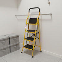 Foldable Design Household Ladder with Double Handrails Anti-Slip Feet Wide Step Folding Ladder Heavy Duty Folding Step Stool with Safety Rails Multi-Purpose for Elderly, Home, Kitchen, Indoor