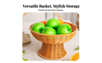 Multi-Purpose Pedestal Fruit Bowl Handwoven High Footed Display Basket Rustic Charm Woven Pedestal Bowl Large Capacity for Living Room, Party