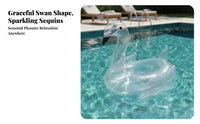 Safe PVC Material Sequin Swan Inflatable Large Size Transparent Swan Pool Flotation Device Long-Lasting for Family, Adults, Summer Vacation