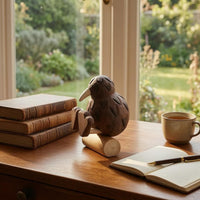 Carved Woodland Bird Statue Dark Brown Wooden Figurine Collectible Home Decor