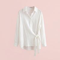 Long Sleeve Shirt for Women with Collar and Loose Fit, Oversized Casual in Korean Style with Blended Fabric, Everyday Wear