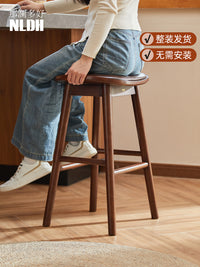 实木吧台椅岛台椅高脚凳现代简约家用加厚凳子前台酒吧凳结实耐用 实木扁舟吧台凳【软座】