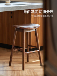 实木吧台椅岛台椅高脚凳现代简约家用加厚凳子前台酒吧凳结实耐用 实木扁舟吧台凳【软座】
