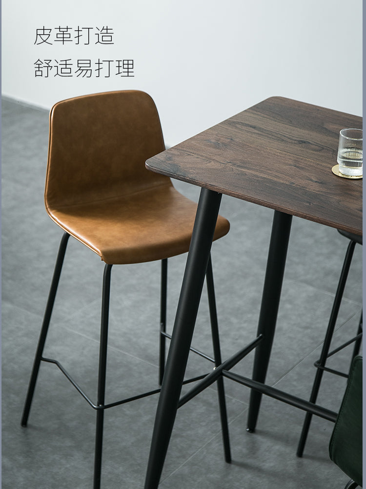 北欧复古工业风吧椅现代简约咖啡厅酒吧高脚椅凳个性马鞍皮前台椅 65坐高：深卡其色马鞍皮