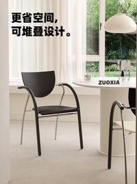 左下北欧餐椅现代简约客厅家用靠背椅中古设计师网红休闲餐桌椅子 米色软包坐垫