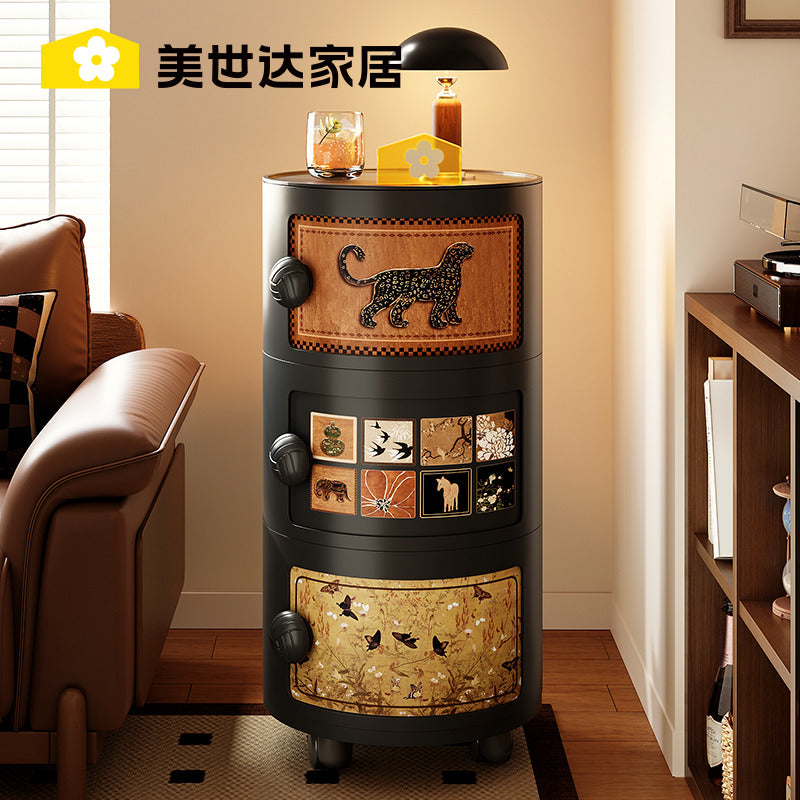 美世达可移动沙发边柜中古风小边几茶几客厅复古圆桌子零食小推车 ●豹影秘境●三层-宽36X高66CM（免安装）
