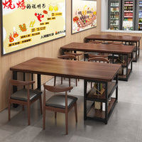 商用餐桌快餐店小吃专用桌子储物一体长方形大板桌简约烧烤店桌椅 夏季透气藤编椅胡桃色