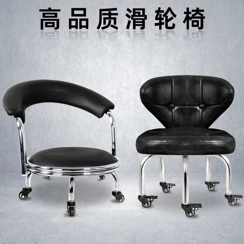 美缝滑轮凳矮凳带轮小凳子圆板凳擦地垫脚凳儿童滑动万向轮客厅凳 黑九格+静音轮【31cm高】