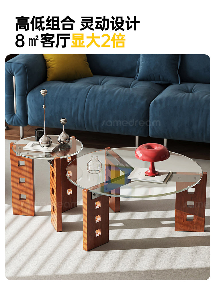 包豪斯玻璃茶几客厅家用2025新款小户型中古组合茶台实木阳台茶桌