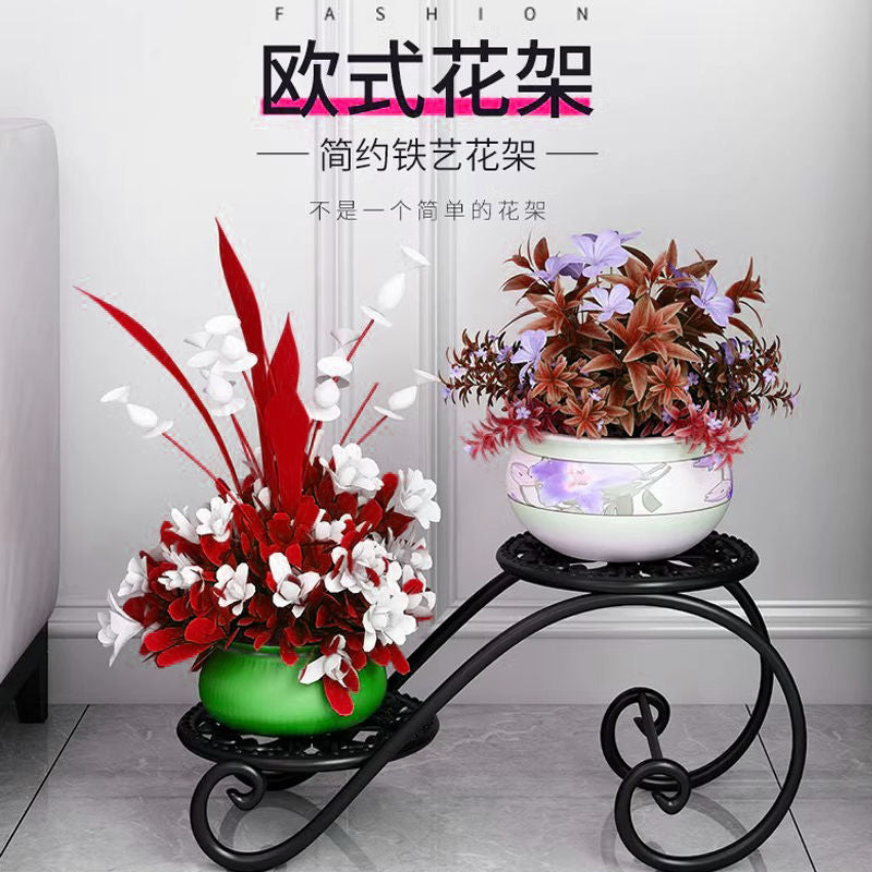 欧式铁艺花架子客厅落地式阳台室内户外简易花盆置物架多肉盆栽架