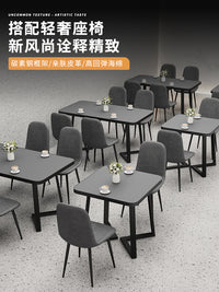 网红快餐桌椅套装组合一桌四椅餐厅早餐小吃店桌子长方形餐饮商用 60方桌【原木纹】