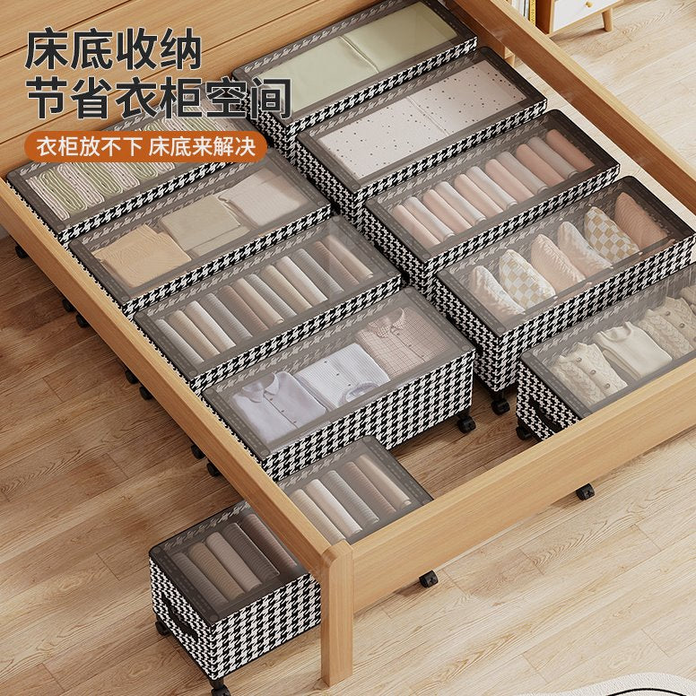 宿舍床底下收纳箱租房神器带轮透明防尘家用整理储物衣物收纳裤子 30高80白