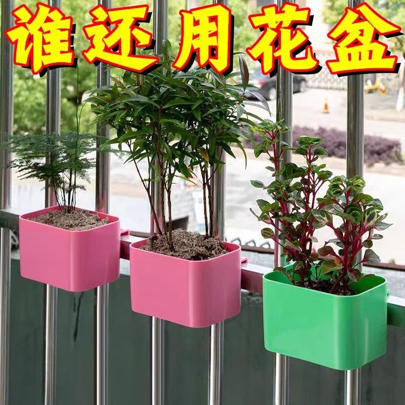 长方形花架简约垂吊花盆挂架铁艺吊篮阳台悬挂绿萝多肉盆置物架 防盗窗绿植篮-粉色【1个装】
