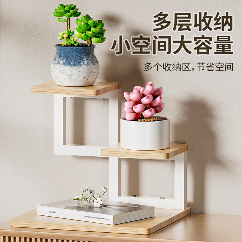 飘窗窗台多肉花架子多层室内客厅桌面小花架阳台阶梯式实木置物架 阶梯式花架【黑色】双层