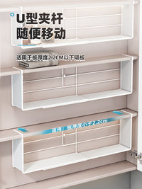 卫生间镜柜收纳盒分层隔板下挂式悬挂免打孔可伸缩化妆品护肤浴室 黑色镜柜下钣金伸缩置物架-1个装